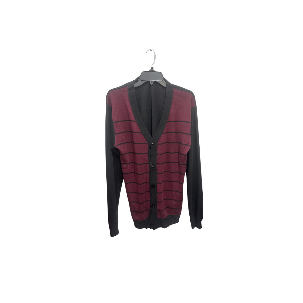 SMASH Black & Burgundy Striped Cardigan Sweater - Size L - Women's